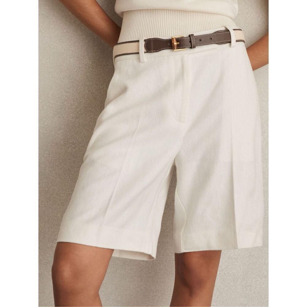 Reiss Women's White Devon Linen Blend Flat Front Bermuda Shorts Size 14 NWOT - Picture 4 of 12